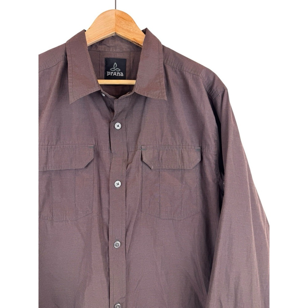 prAna Breathe Men's Polyester Blend Button-Up Sz L Long Roll Sleeve Vented Shirt